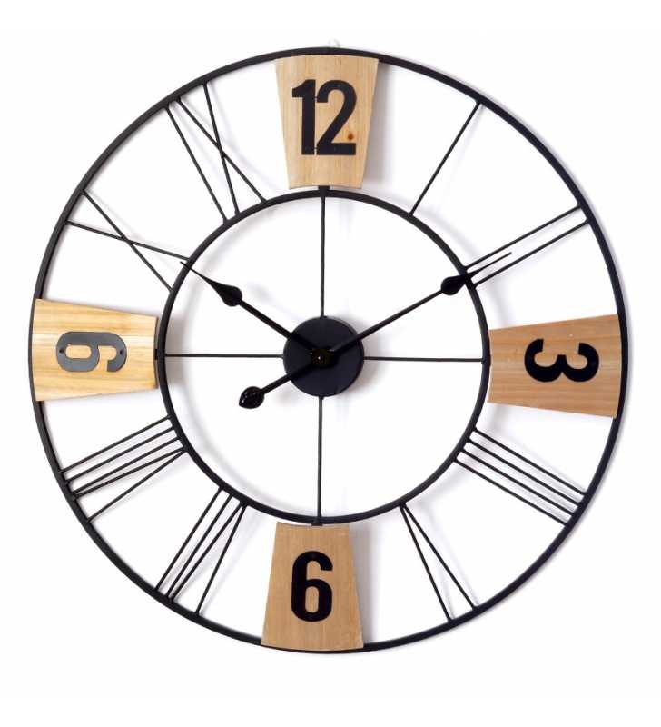 Metalowy zegar ścienny VINTAGE Shabby LOFT 62 cm wstawki drewniane
