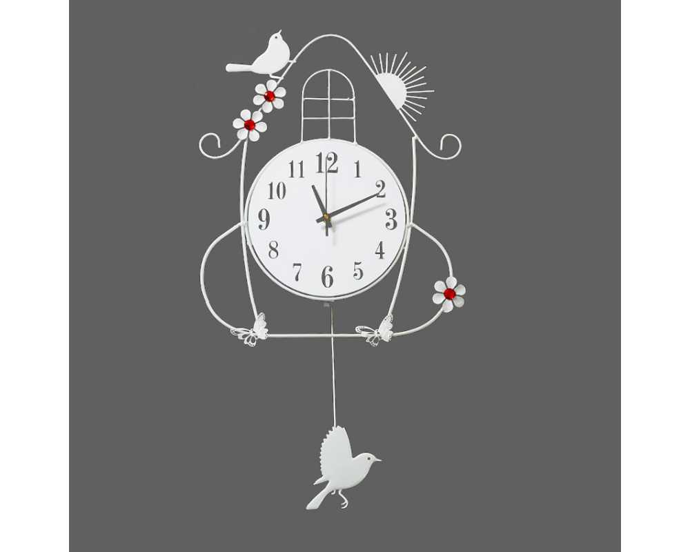 Zegar ścienny ptaszki domek biały