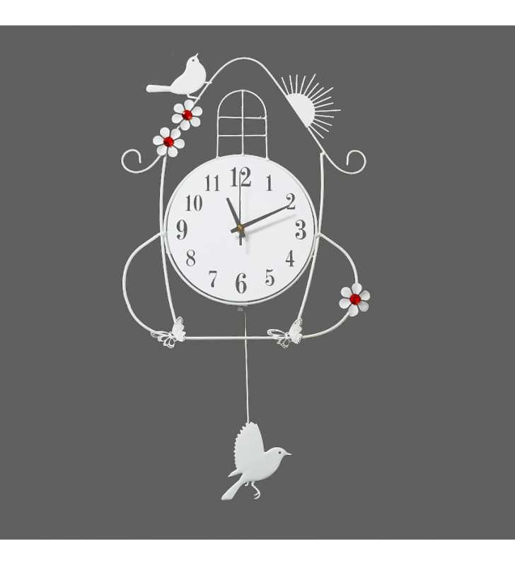 Zegar ścienny ptaszki domek biały