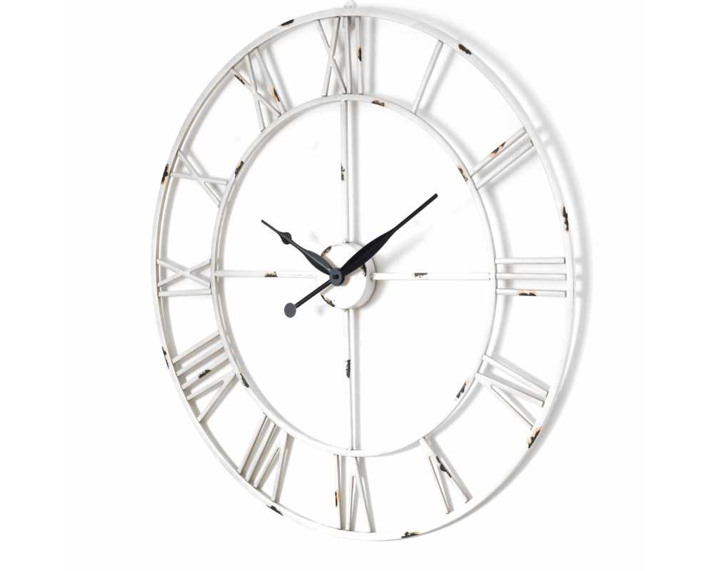 Metalowy zegar ścienny VINTAGE Shabby LOFT 80 cm biały - dekoracyjny zegar wiszący - wyposażenie wnętrz 