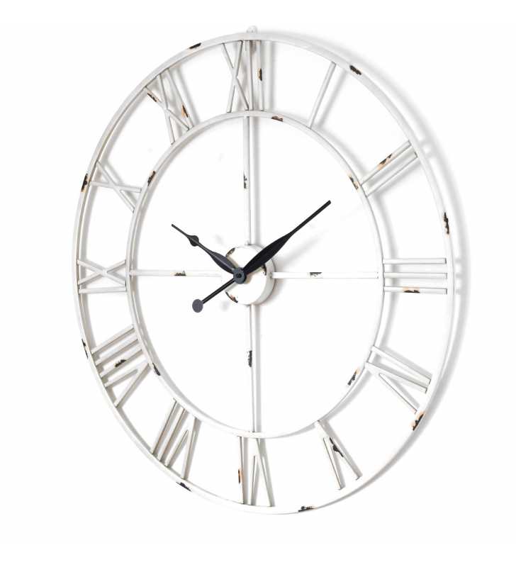 Metalowy zegar ścienny VINTAGE Shabby LOFT 80 cm biały - dekoracyjny zegar wiszący - wyposażenie wnętrz 