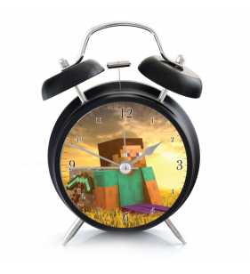 Budzik głośny z dzwonkami retro - Minecraft1 czarny