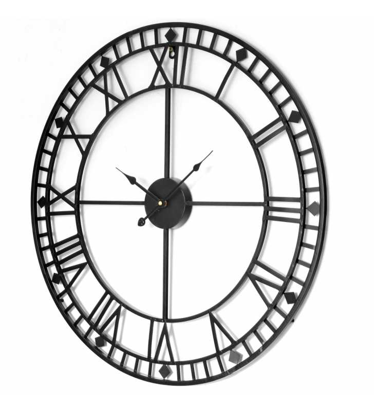 Zegar ścienny retro metalowy LOFT czarny 60 cm - dekoracyjny zegar wiszący - wyposażenie wnętrz 
