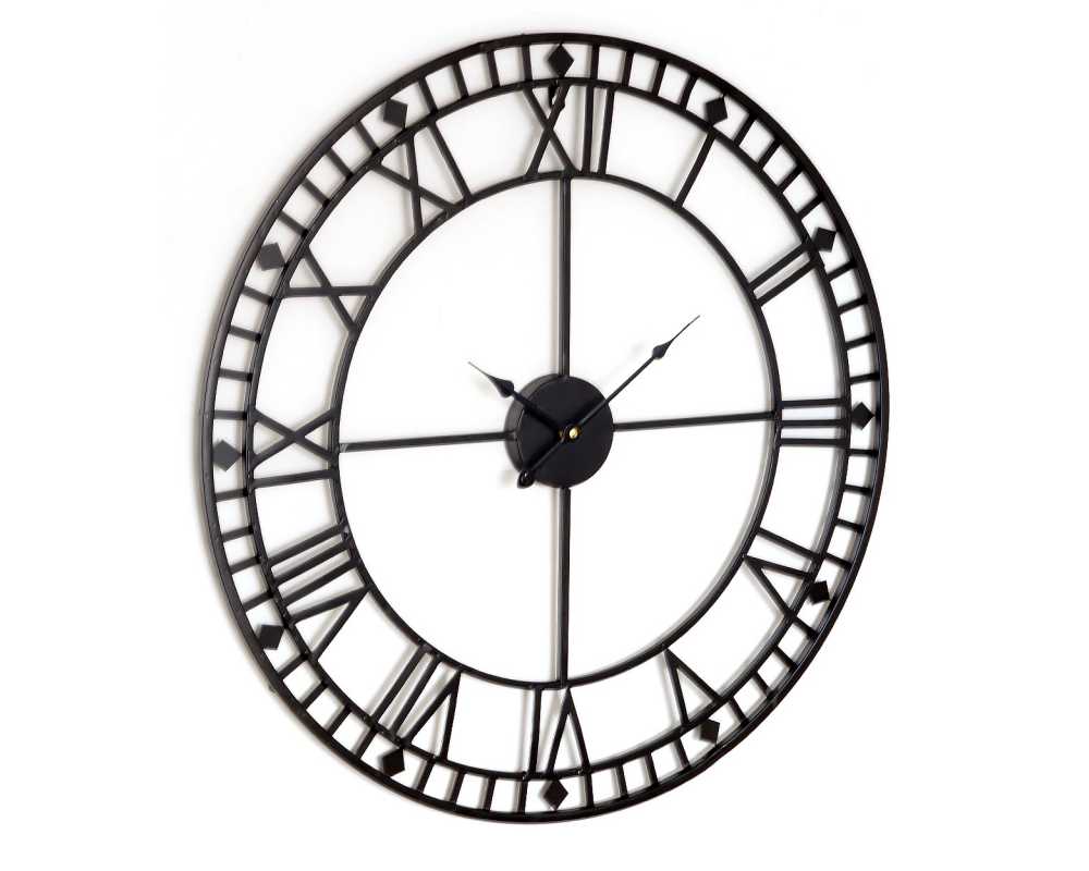 Zegar ścienny retro metalowy LOFT czarny 60 cm - dekoracyjny zegar wiszący - wyposażenie wnętrz 