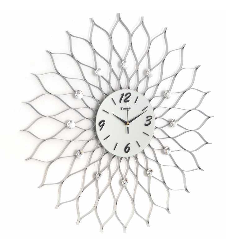Zegar ścienny Crystal - DIamond - Nowoczesny zegar ścienny Diamond 9122 77 cm srebrny - cyfry
