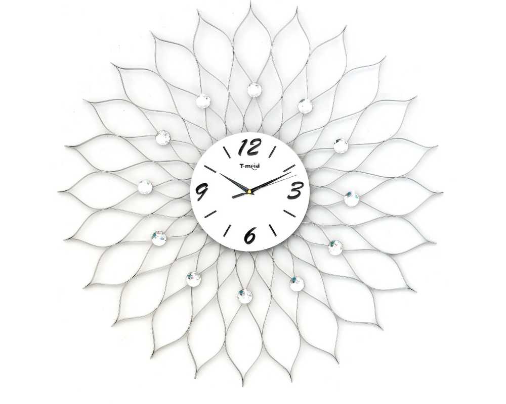 Zegar ścienny Crystal - DIamond - Nowoczesny zegar ścienny Diamond 9122 77 cm srebrny - cyfry