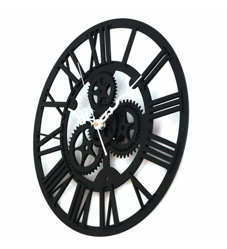 Nowoczesny zegar ścienny VINTAGE SHABBY LOFT 33 cm czarny - dekoracyjny zegar wiszący - wyposażenie wnętrz 