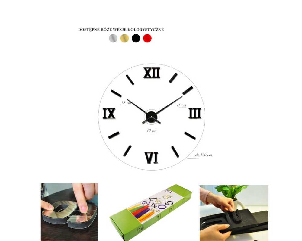 Zegar ścienny duży nowoczesny DIY  4301 rzymski-indeksy