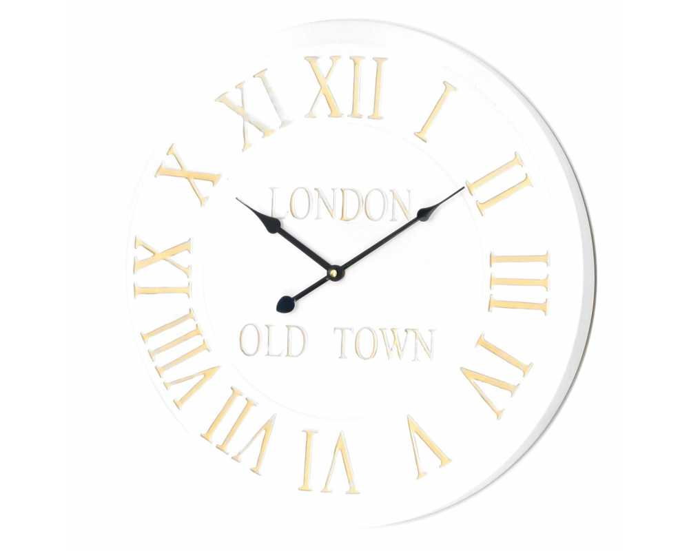 Metalowy zegar ścienny VINTAGE Shabby OLD TOWN 50 cm biały - dekoracyjny zegar wiszący - wyposażenie wnętrz 