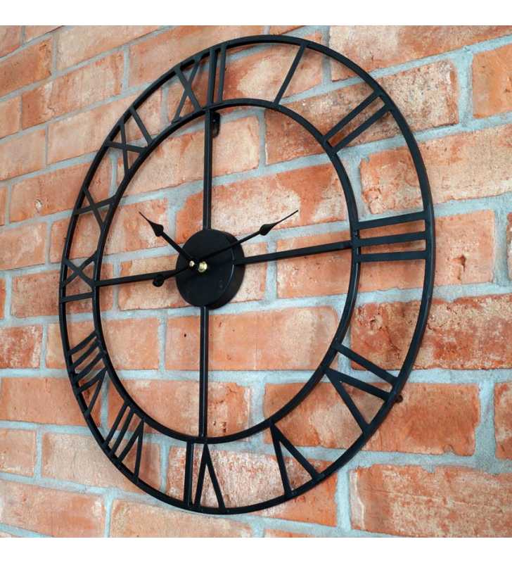 Metalowy zegar ścienny VINTAGE Shabby LOFT 80 cm czarny - dekoracyjny zegar wiszący - wyposażenie wnętrz 