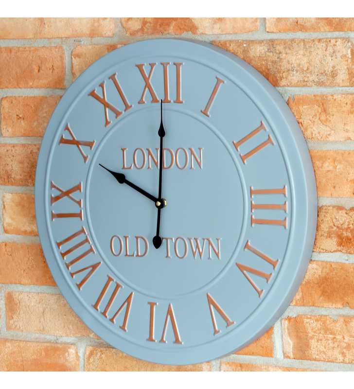 Metalowy zegar ścienny VINTAGE Shabby OLD TOWN 50 cm szary - dekoracyjny zegar wiszący - wyposażenie wnętrz 